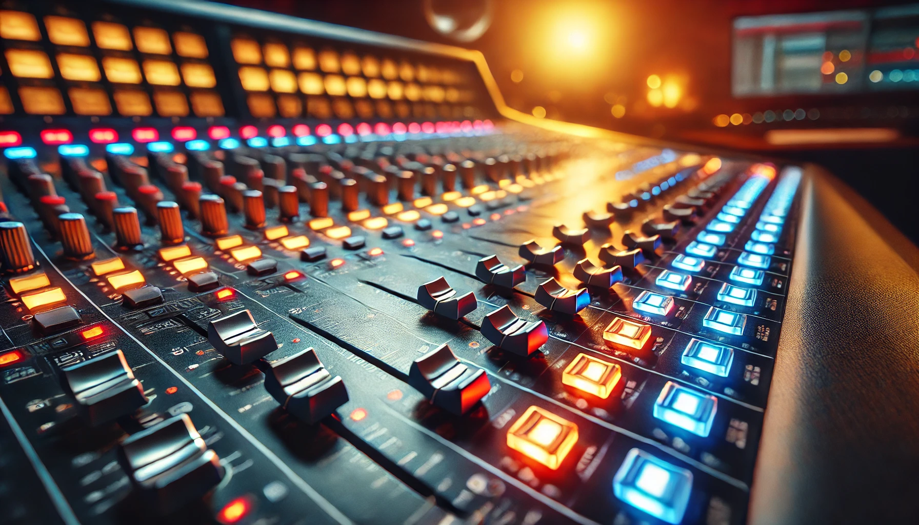 Audio mixing console in a recording studio